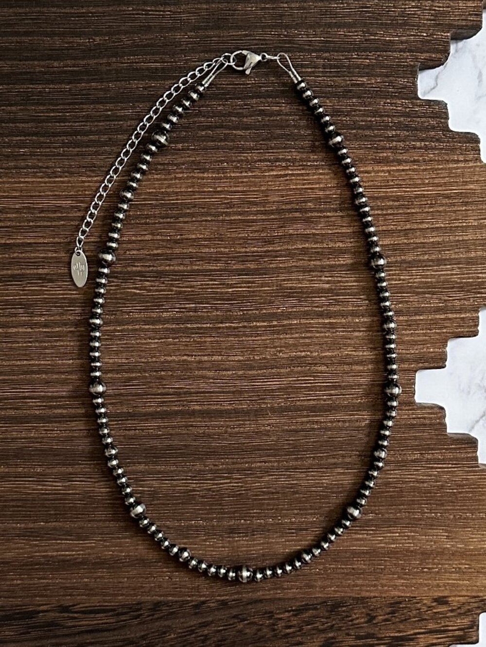 Handmade 16" 6mm, 5mm & 4mm Spaced Alternating Brushed Steel Pearl Necklace